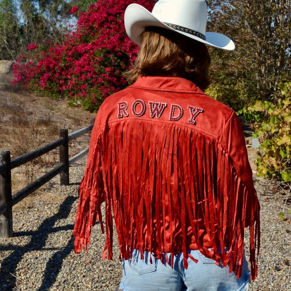 Red Suede Western Fringe Jacket, Nashville Country Concert Outfit - Picture 5 of 12
